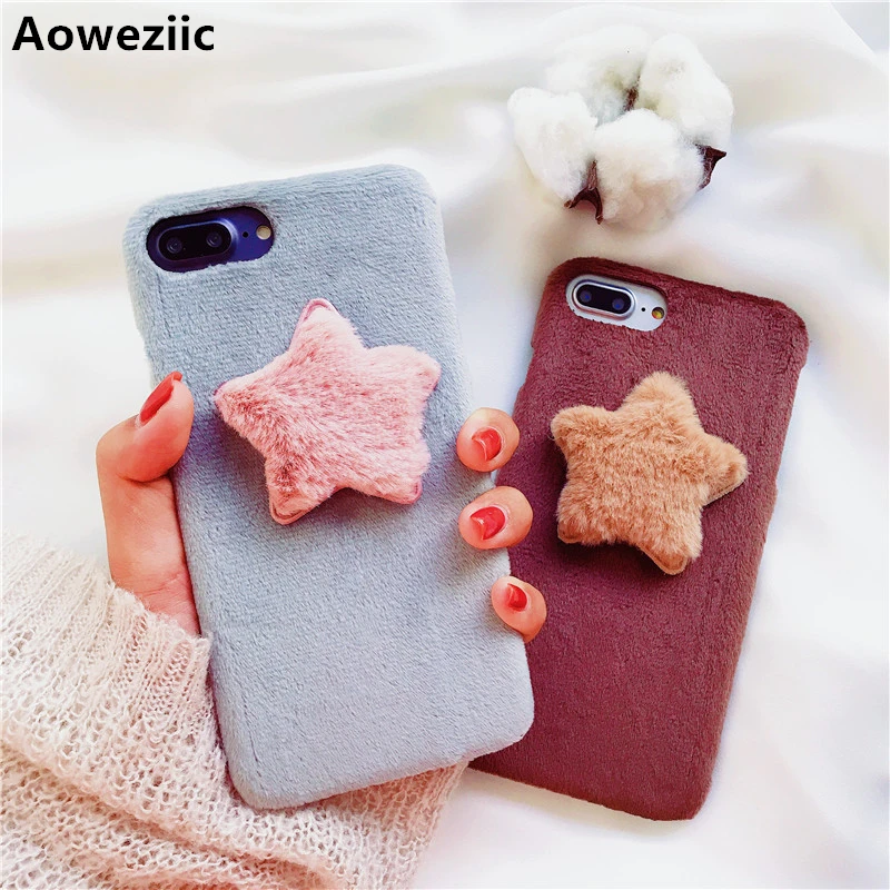 

Aoweziic Simple lovely Plush star For iphoneX XS MAX XR mobile phone shell 7/8plusf anti fall protective sleeve 6S hard shell