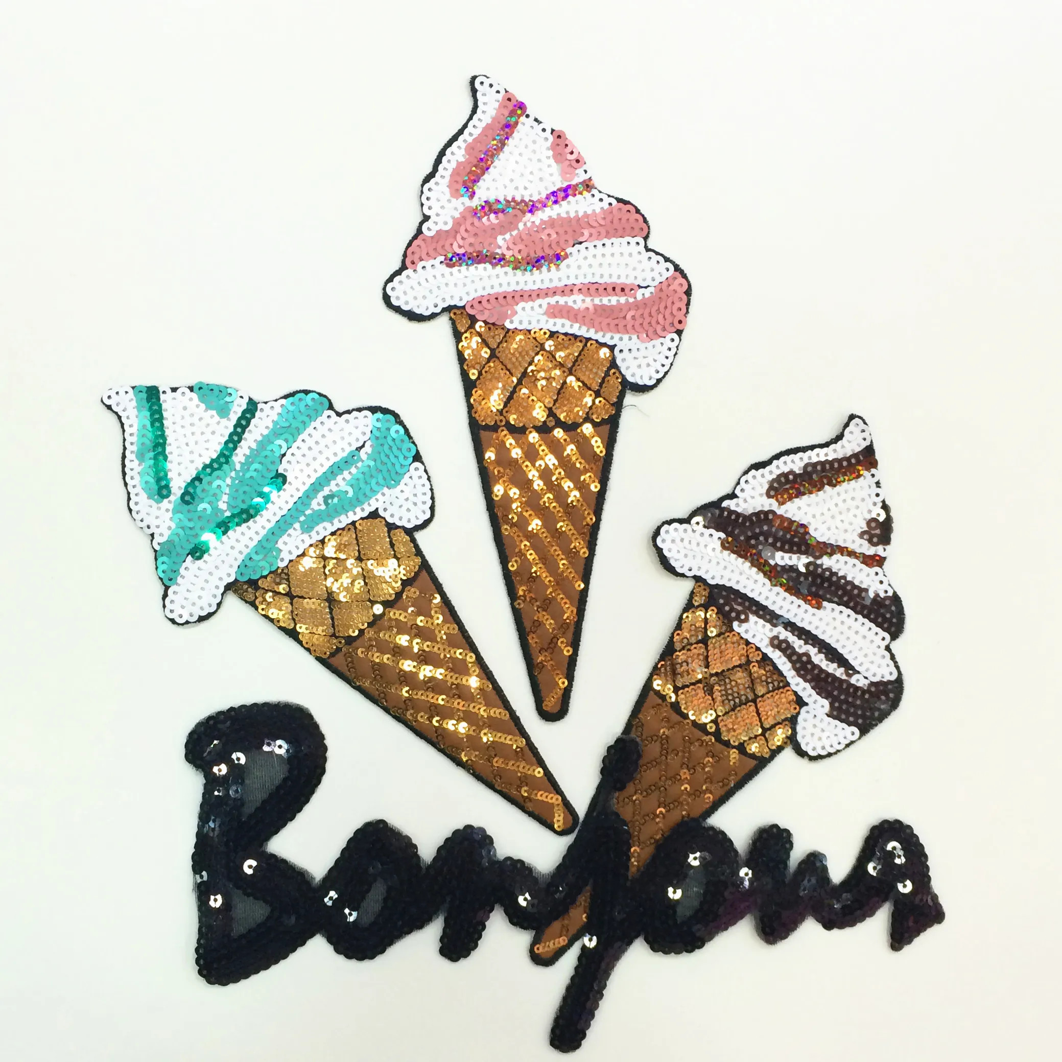 1 Set Exquisite Ice Cream Black Word Sweater T Shirt dress jeans Sequined Applique Patches For 