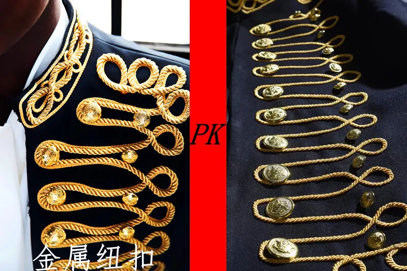 Gold Embroidery Jacket Coat Men Stylish Blazer Black Nightclub Male Singer Host Costume European Style C Studio Stage Wears