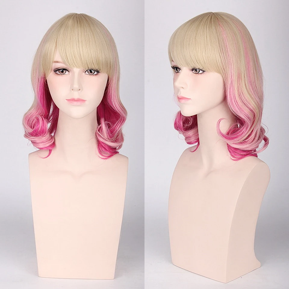 New Rose Net Harajuku Lolita Short Wavy Blonde Pink Ombre Cosplay