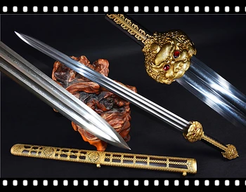 

Top Quality Chinese YongLe Sword Jian Katana Sharp Damascus Steel Blade Gilt Copper Ebony Sheath Full Tang Rare