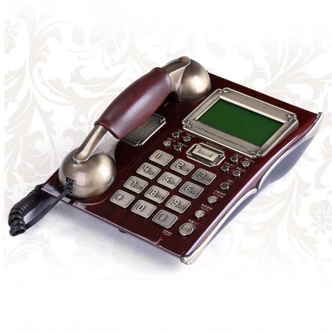 

Office Antique Vintage Handfree Fixed Telephone Landline High-end With Leather Handset For company Business Home Brown