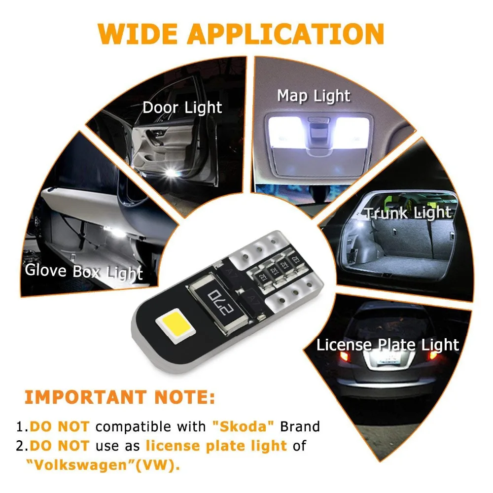 10 шт. T10 светодиодный W5W Canbus 194 168 2835 SMD без OBC Error Габаритные парковка светильник светодиодный T10 светодиодный W5W сигнальная лампа Автомобильный бортовой светильник