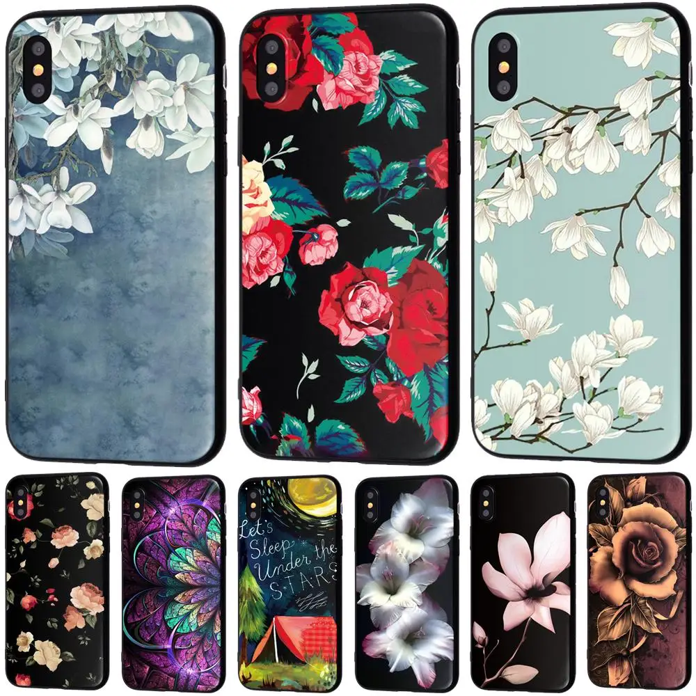 

Floral Flower Phone Case for iPhone 6 6s 7 Plus 8 Plus X Case Silicone Fashion Women Soft Protection Cover for iphone 8 7 Case