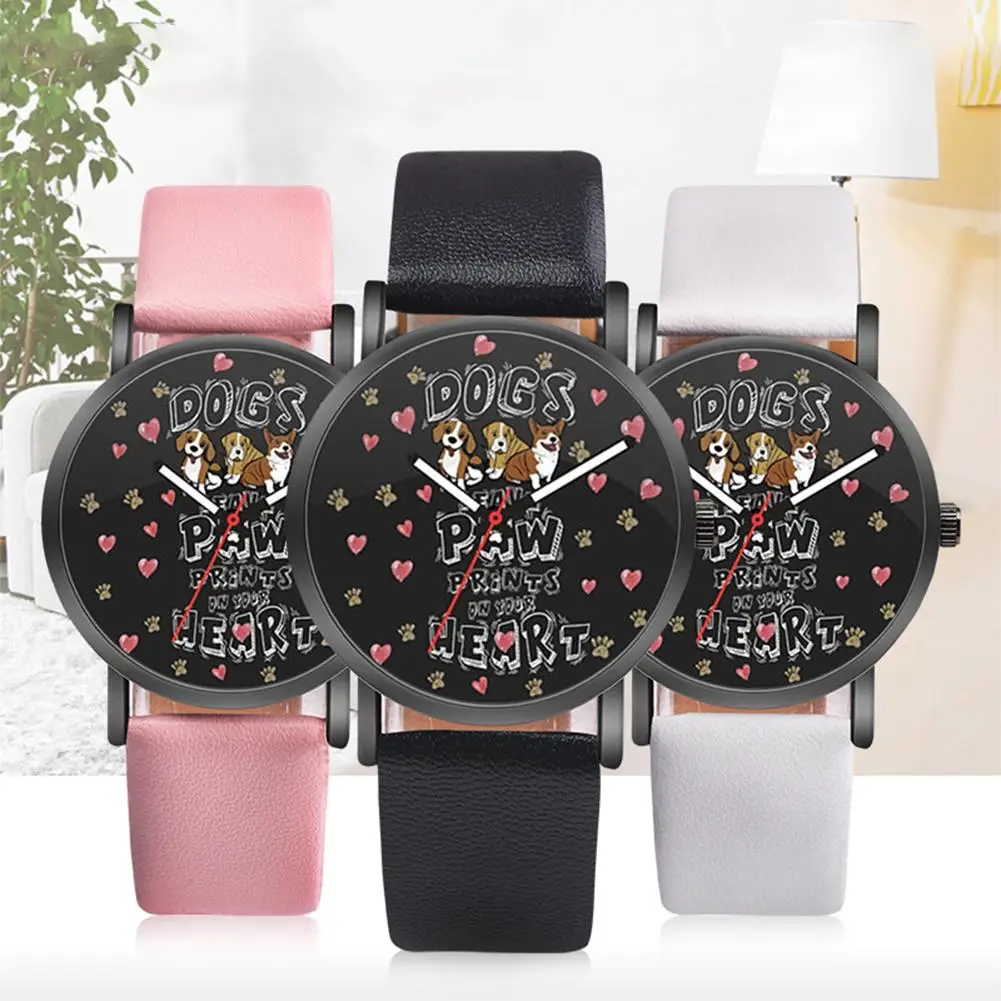 

Lovely Dog Faux Leather Band Student Girls Casual Round Quartz Wrist Watch Gift