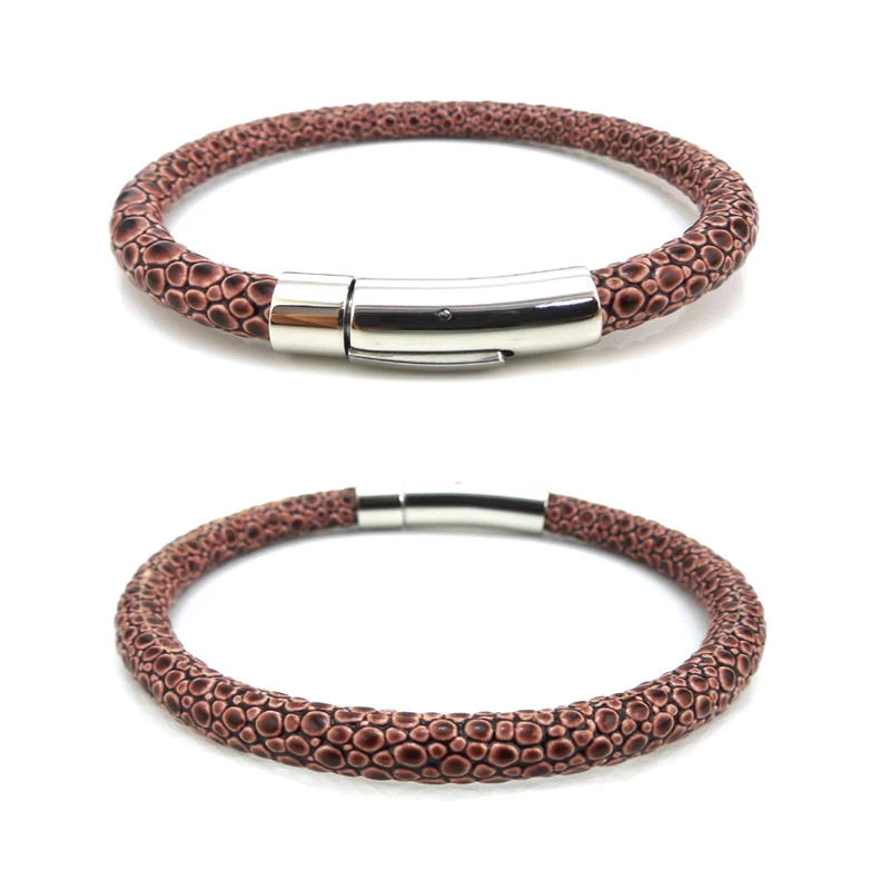 BL05-1 Stainless Steel genuine leather bracelet bangle
