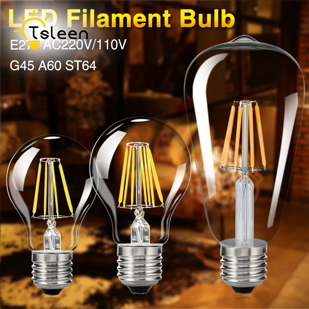 

Retro Vintage Edison Bulb Led Lamp E27 LED Filament COB Light Bulb 220V 110V Energy Saving Lamp Light 4W 8W 12W 16W ST64 A60 G45