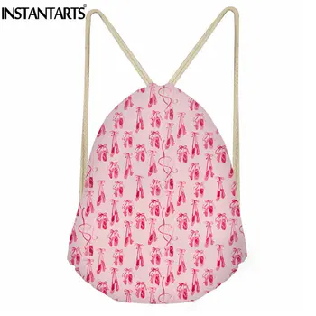 

INSTANTARTS Girls Sport Gym Bag Ballet shoes Printed Women Fitness Drawstring Bag Ladies Travel Small Cinch Sack Backpack Female
