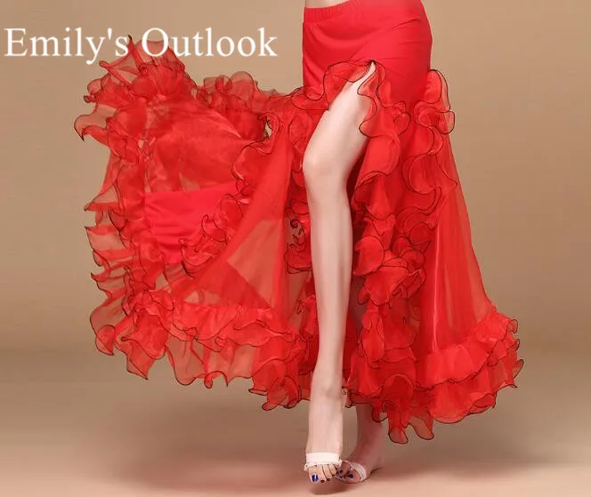 

Belly Dance Colorful Maxi Skirt Dress Performace Halloween Dancing Costume Chiffon Side Slit Pink Royal Blue White Free Shipping