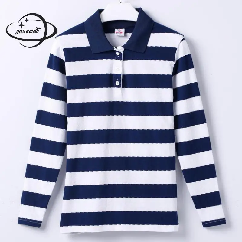 

women polo shirts spring&autumn M-4XL female tops tees clothing long sleeve striped casual ladies clothes y55