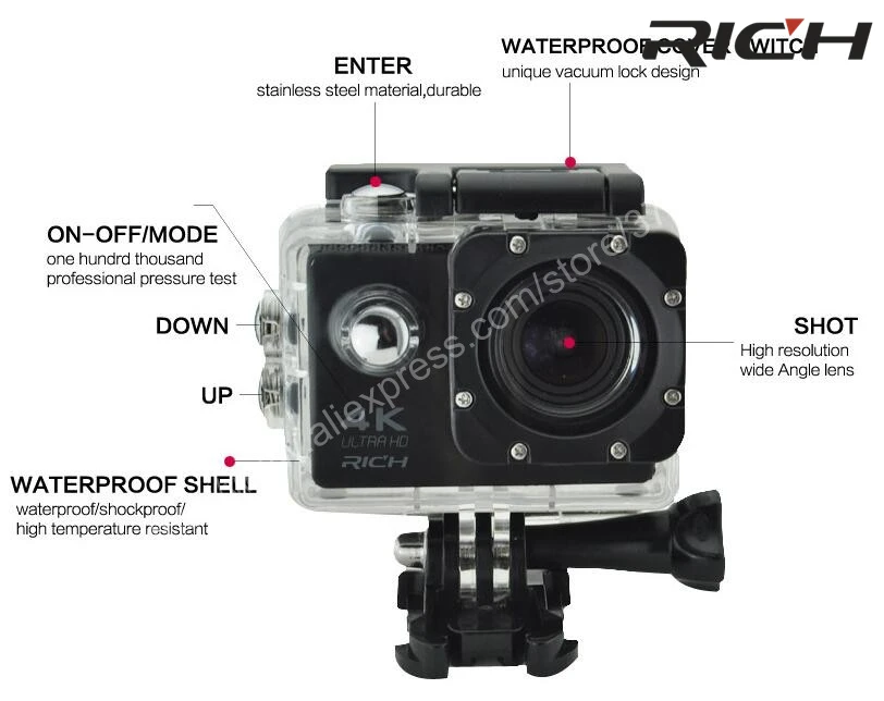 2018 RICH F5 экшн камера WiFi 1080P 170D Len 2 0 LCD на шлем go подводная профессиональная