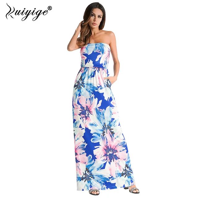 Ruiyige Summer Boho Strapless Maxi Dress Sexy Sleeveless Backless Women ...