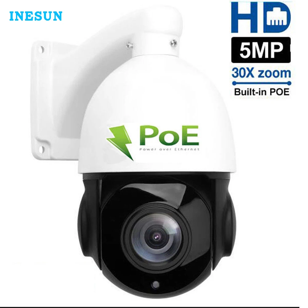 Inesun 4 дюймовая PoE PTZ IP камера 5MP супер HD 2592x1944 30x оптический зум наружная
