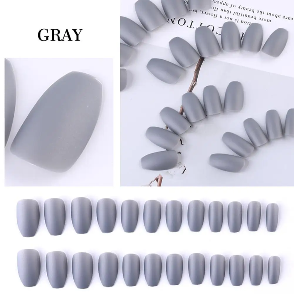 

Nail Art Wine Red Fake Nail Full Cover Matte False Nails Short Head Soft Pure Color Frosted Artificial Tips