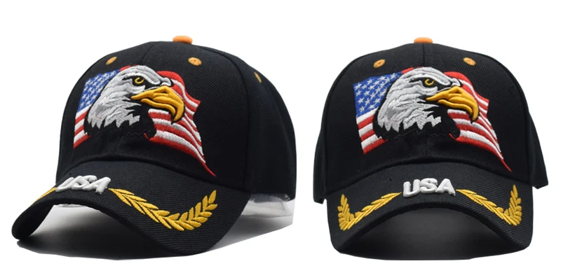 Черная кепка с вышитым флагом США орлом Бейсболка Snapback Кепка s Casquette головные уборы облегающие повседневные Gorras Dad головные уборы для мужчин и женщин