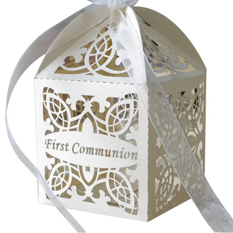 

Cross style custom party favor box first communion decoration wedding door gift box laser cut baptism favor box