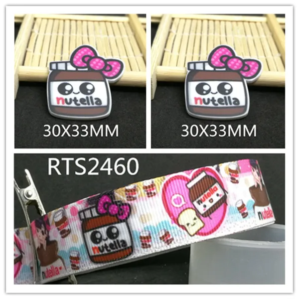 

Free shipping 7/8inch 50yard ribbon and 50pcs resin 1 set cartoon printed grosgrain ribbon and flatback resin RTS2460