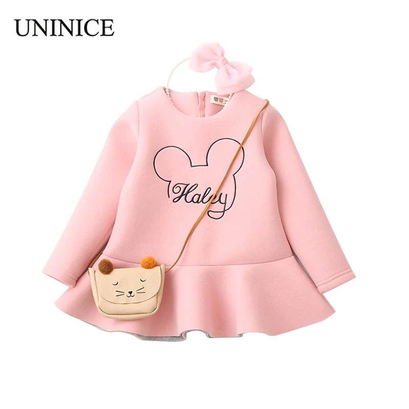 

UNINICE Girls Dress 2018 Spring Children Clothing Cartoon Letters Embroidery Ruffles Long Sleeve Dress Princess Girls Vestidos