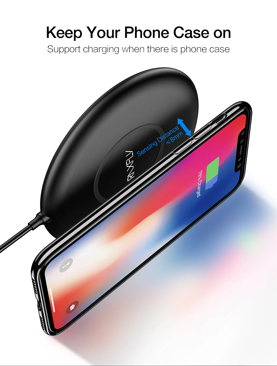 RAXFLY IPX5 Waterproof 10W Qi Fast Wireless Charger Pad For Samsung Galaxy S9 S8 Plus with QC 3.0 Adapter Qi Wireless Charging (5)