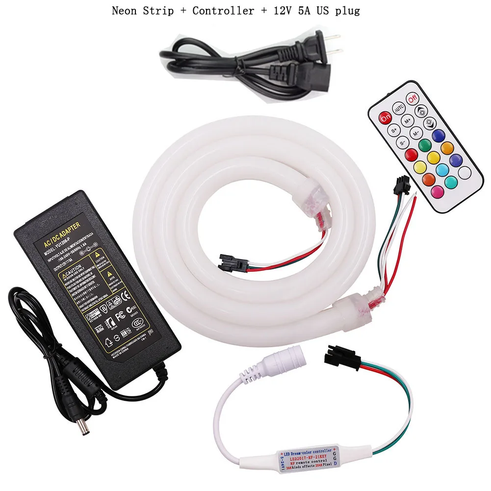 1 м/2 м/5 м RGB светодиодная неоновая веревка WS2811 Пиксельная полоса светильник DC12V WS2812B 21 ключ контроллер пикселя 5A адаптер питания EU/UK/US/AU разъем - Испускаемый цвет: Neon control 5A US