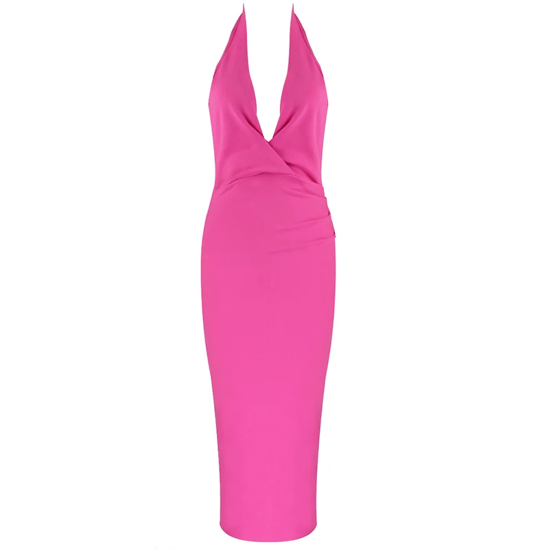 Сексуальное платье с v-образным вырезом, ярко-розовое Бандажное платье, дизайнерское модное вечернее платье, Vestido