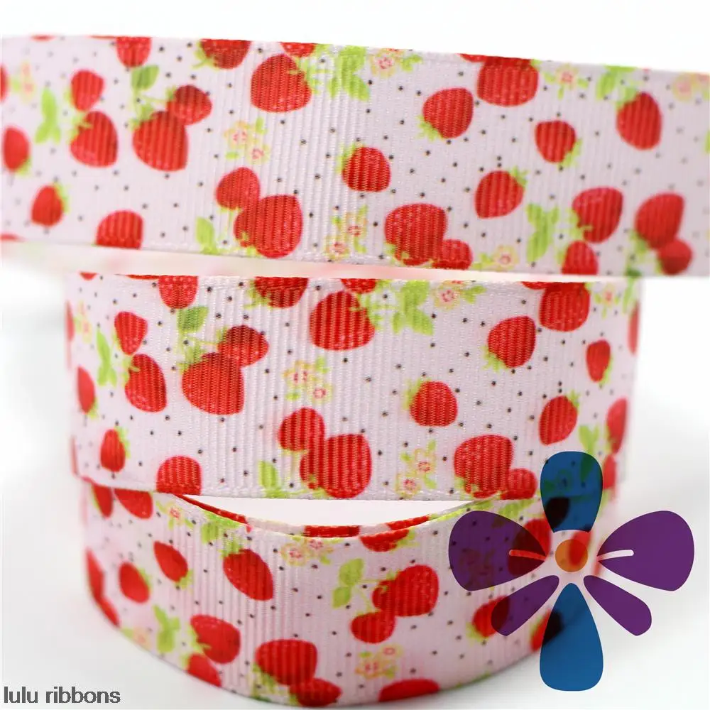 6 75mm Strawberry Fruit Printed Grosgrain Ribbon/Elastic Band DIY Handmade Hair Bow, Hair Clips