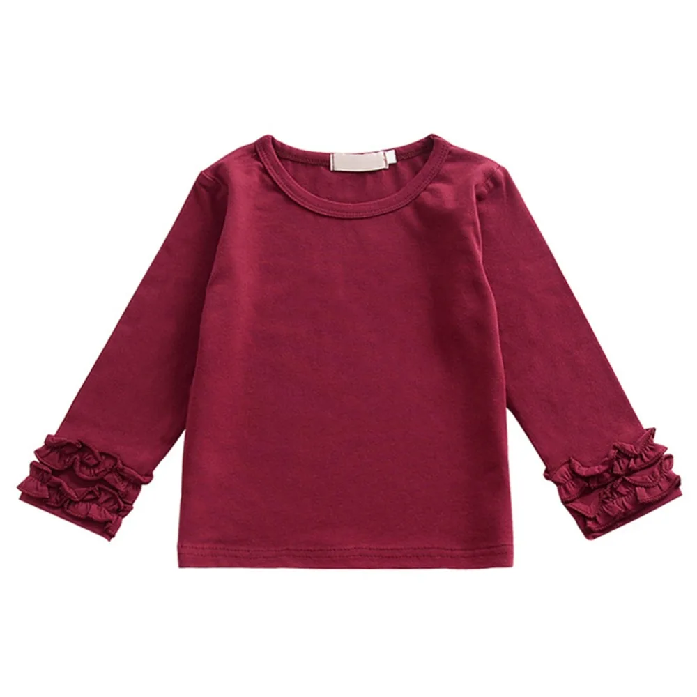 

Fashion Cute Candy Color T-shirt for Girls Long Sleeves Ruffles Cotton Baby Girls T-shirt Casual Shirts Tops Baby Kids Clothes