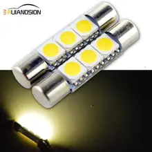 2 шт. Автомобильный светодиодный C5W теплый белый внутренний светильник 28 мм 31 мм 3SMD 5050 клиновидный Автомобильный светодиодный купол с фестонами светильник для Чтения номерного знака 4300K