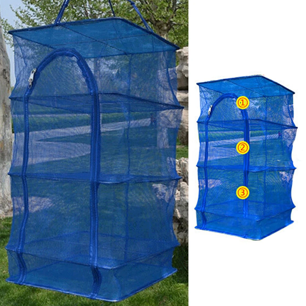 3 Layer Shelf Hang Cage Fish Rack Outdoor Hanging Drying Tableware Food Dry Netin Fishing Net