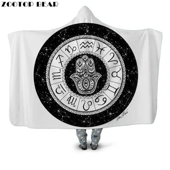 

Hot Sell Star Map Hooded Blanket Popular Round Star 3D print White Wearable Fashion Soft Throw Blankets Portable Adults Bedding