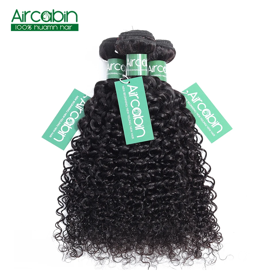 

Peruvian Human Hair Weave 3 Bundles Kinky Curly Bundles Natural Black Can Be Dyed and Bleached AirCabin Non-Remy Hair
