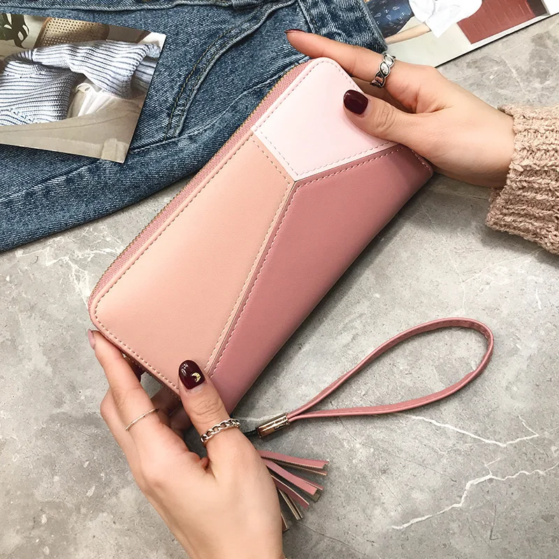 JANESPRI Fashion Patchwork Tassels Wallet Women Lady Long Clutch Wallets Brand Female Change Purse Hasp Coin Pocket Card Holder (32)