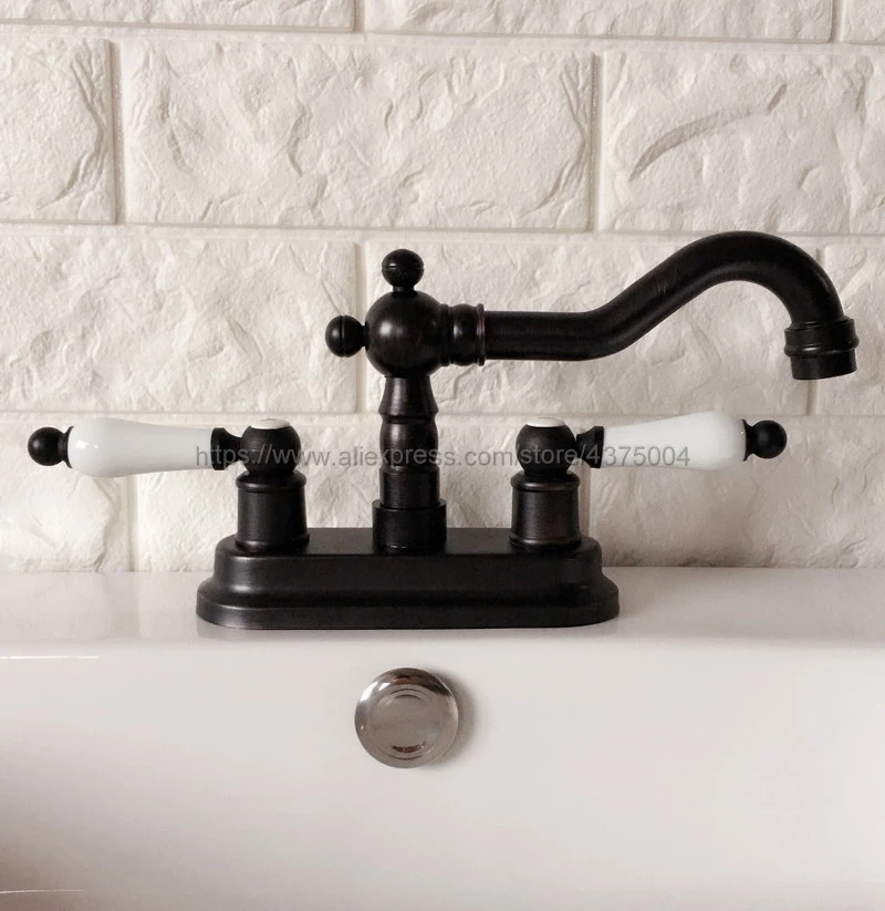 Oil Rubbed Bronze Bathroom Faucet Basin Faucets Two Holes Tap Double Handle Hot and Cold Water Mixer Taps Nhg074