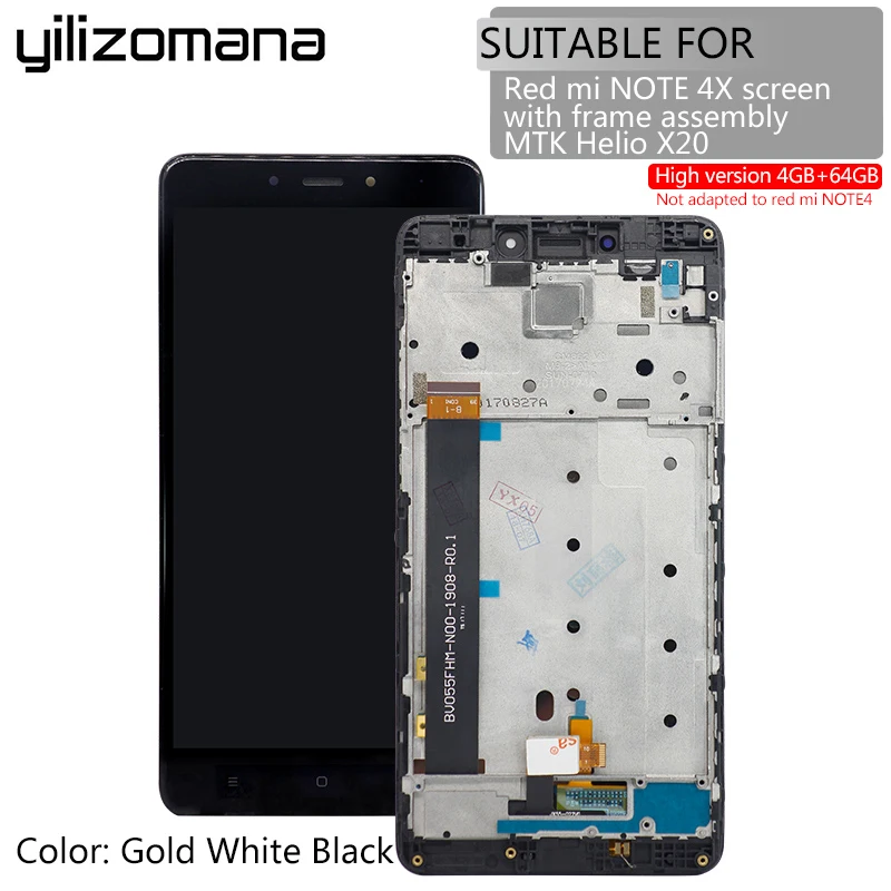 

Xiao Mi LCD Touch Screen with Frame Original Display For Xiaomi Redmi Note 4X MTK Helio X20 4GB 5.5 inch Replacement LCDs Displa