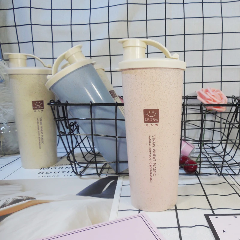

450ml Protein Powder Shaker Water Bottle Sports Fitness Protein Shaker Milk Shake Bottle BPA Free Direct Drinking Wheat Straw