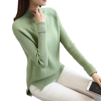 

OHRYIYIE Winter Half Turtleneck Sweater Women Long-sleeve Knitted Sweaters And Pullovers Female Split Tricot Jumper Autumn Tops