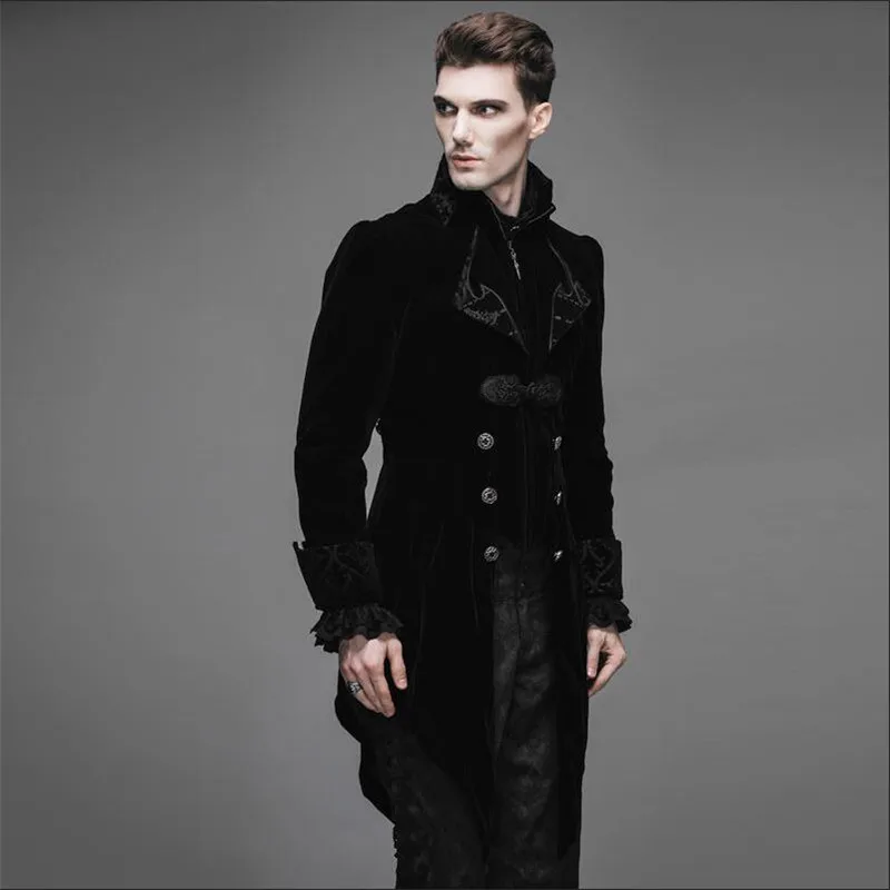 Осень Зима стимпанк готический длинное пальто мужское модное подиумное стильное пальто мужское нейтральное тонкое Ретро стиль Готический вельветовый Тренч