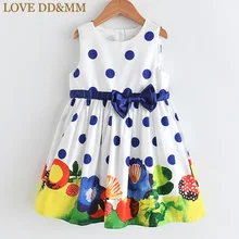 Красивые платья для девочек г., новая летняя детская одежда красивое Хлопковое платье-майка в горошек с цветочным принтом и бантом для девочек