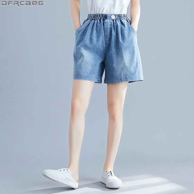 

2019 casual Summer Denim Shorts Loose Stretch Waist Plus Size Woman Shorts Wide Leg Vintage Short Femme Washed Long Jean Shorts