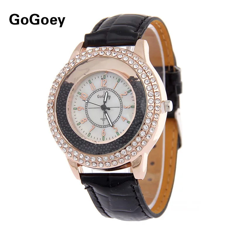 Hot Sales Gogoey brand Rhinestone Beads Leather Watch Women Ladies Crystal Dress Quartz Wristwatch Relogio Feminino go007
