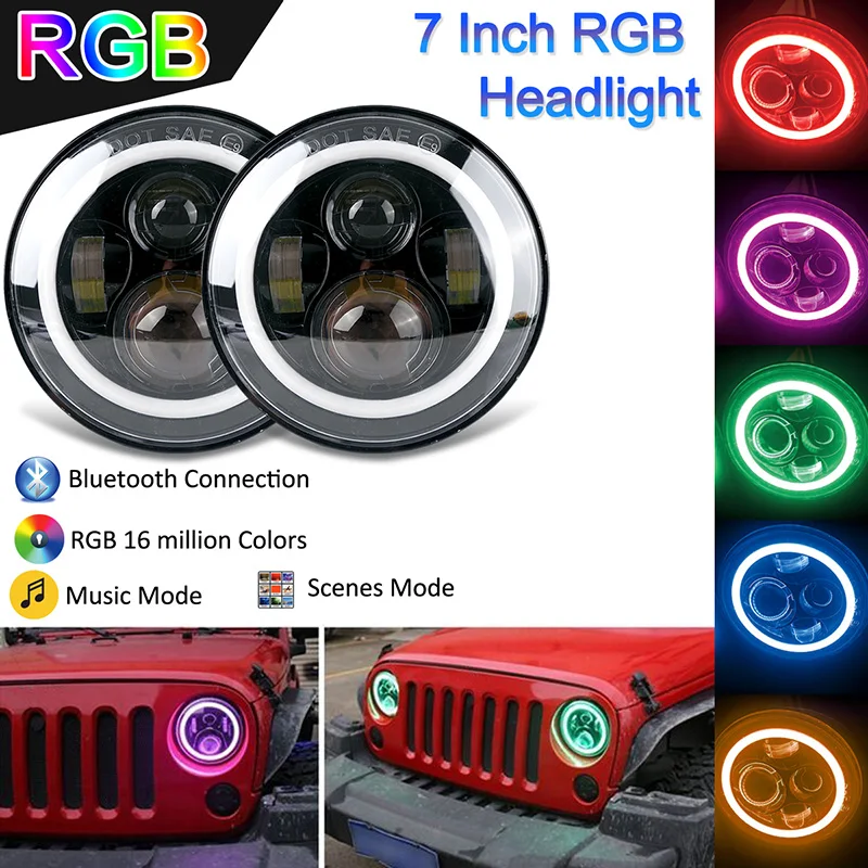

7 Inch 90W Motorcycle Headlight for Jeep Wrangler jk harley 12K 6500K Moto Headlight Harley Fog Lights LED Motorcycle Lighthouse