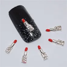 10 шт серебряный блеск Губная помада 3D дизайн ногтей украшения, сплав ногтей Подвески, ногти Стразы для ногтей#378
