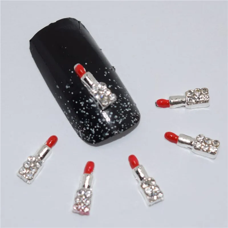 10psc الجديد الفضة بريق الشفاه 3d مسمار الفن زينة ، سبائك سحر ، وازم الأظافر الراين مسمار #378