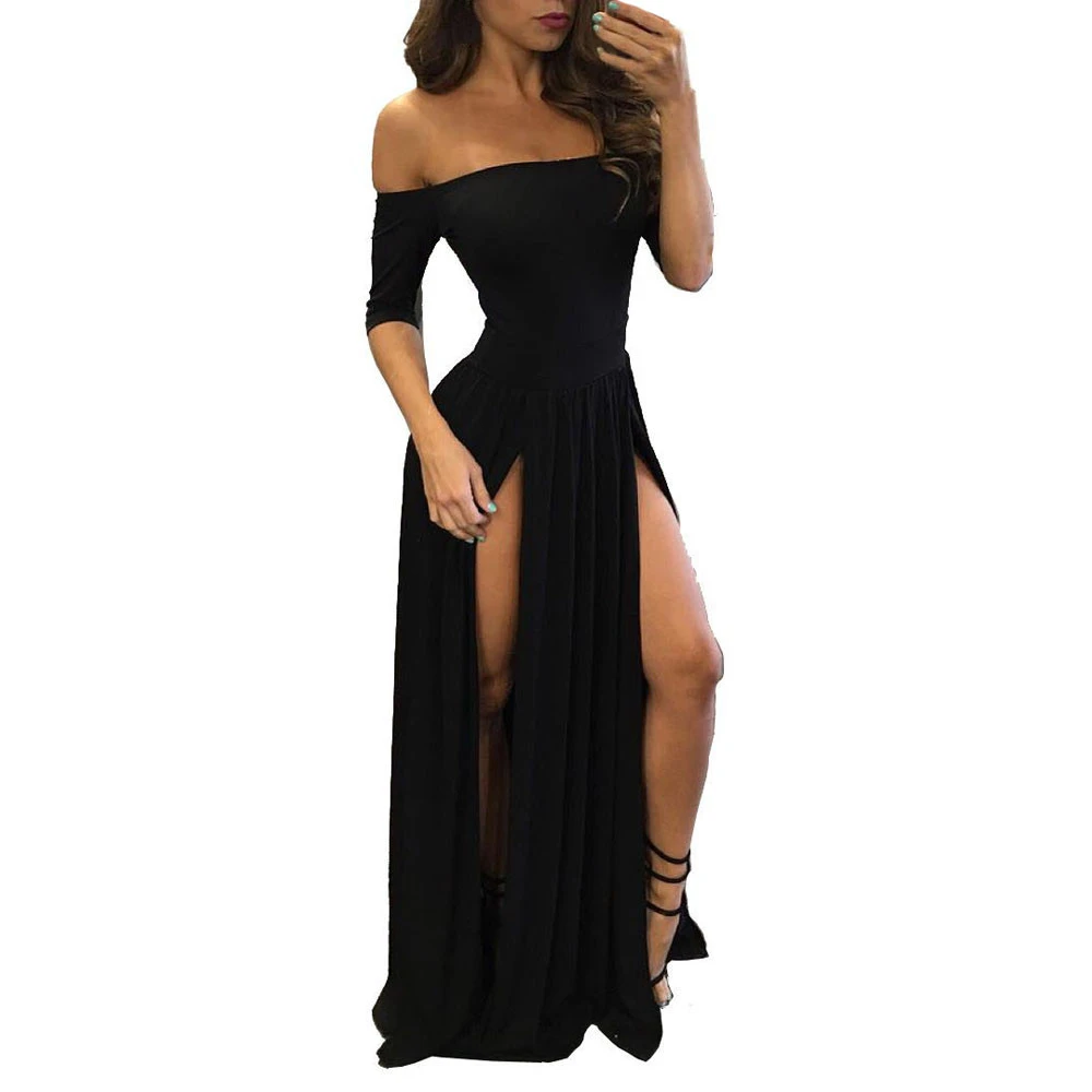 black double slit maxi dress
