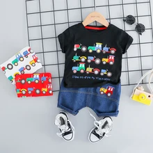 2019 Summer Baby Girls Boys Clothing Sets Toddler Infant Clothes Suits Cartoon Car Shirt Shorts Kids Children Short Casual Set hot sale kids clothes sets summer suits baby boys clothes short sleeve polo shirt denim shorts casual children clothing 2 colors