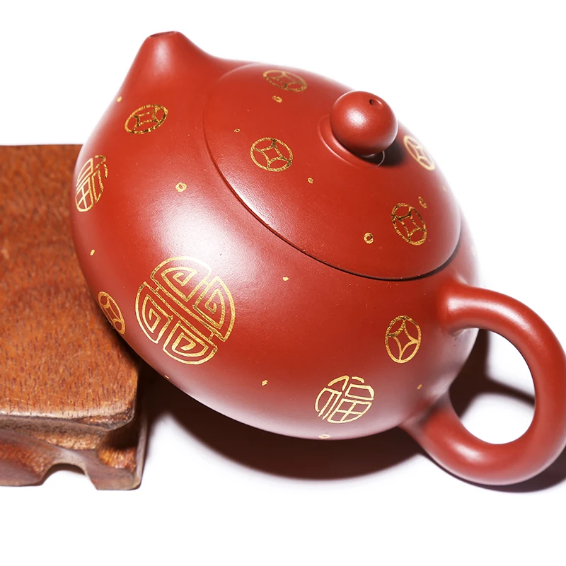 200cc фиолетовая глина yixing чайник xishi ручной росписью золотой узор НЕОБРАБОТАННАЯ