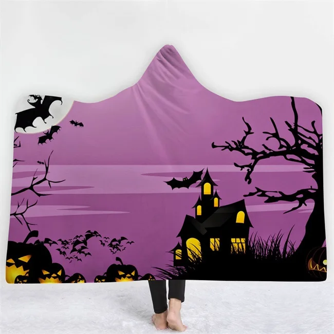 Хэллоуин террор с капюшоном одеяло Цветочный Шерпа флис лотоса носимые пледы одеяло из микрофибры на диване толстые теплые