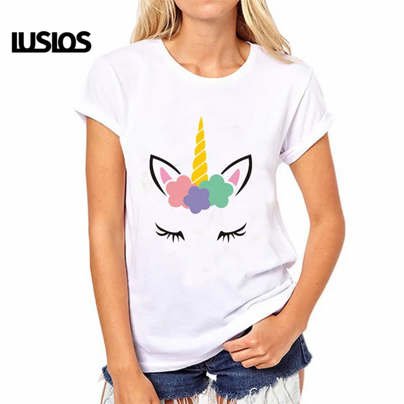 

LUSLOS SHY Unicorn Cute Unicorn My Little Pony Magic Female Women Tshirt Summer Short Sleeve T Shirts Casual White Tee Tops
