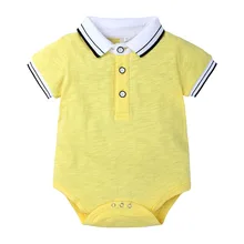 New Born Baby Boys Summer Short Sleeevd Body Suit Infang Boys Gentleman Clothing Lapel Striped Triangle Climbing Jumpsuit Outfit