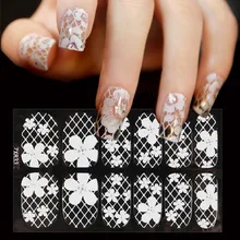 1 лист белый стикеры 3D на ногти Nail Art Наклейки стильный кружевной дизайн цветок полное покрытие наклейки на ногти аксессуар инструмент для украшения